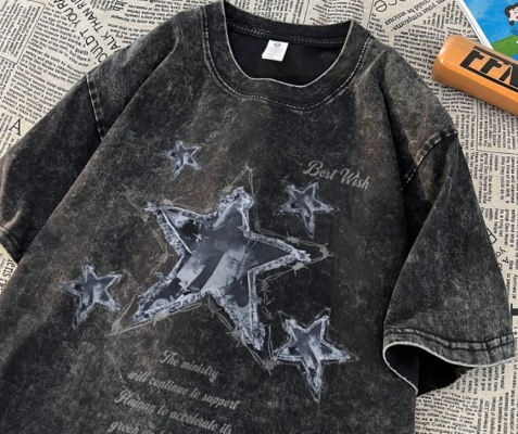 Five pointed star vintage printed short sleeved t-shirt