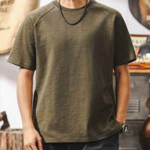 American retro 21 count high-density bamboo knot pure cotton t-shirt