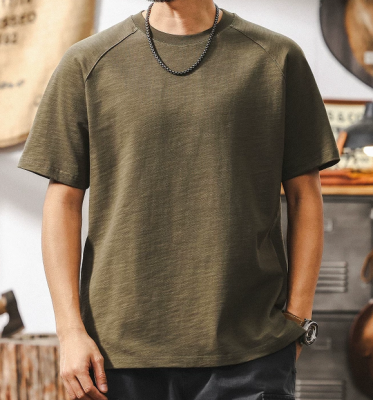 American retro 21 count high-density bamboo knot pure cotton t-shirt