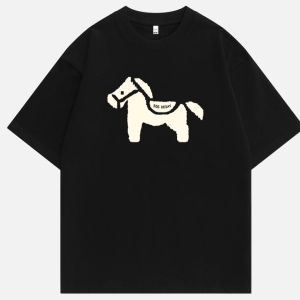 Black pony pattern summer short sleeved shirt